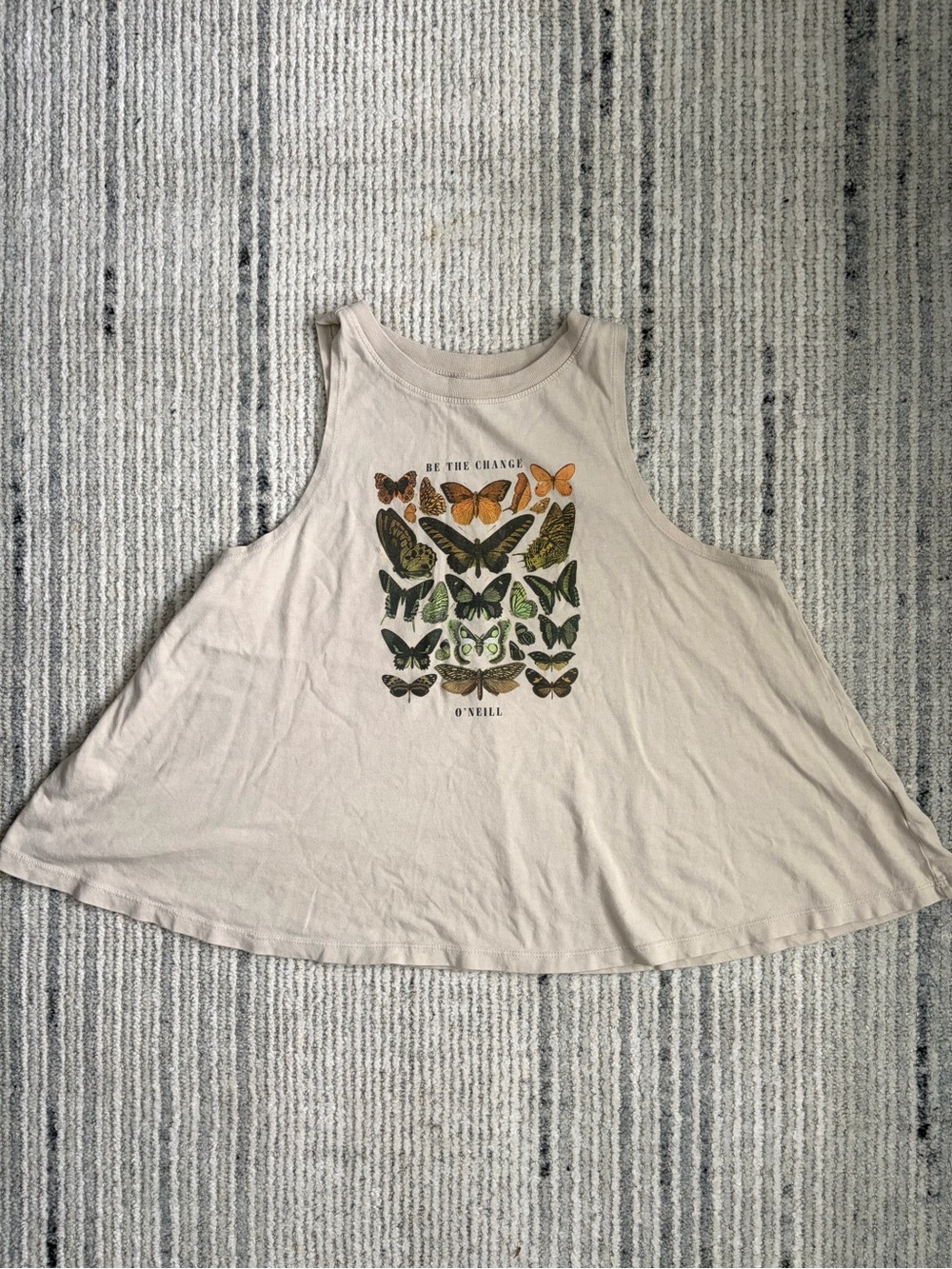 O'Neill White Tank with Green and Orange Butterfly Graphic Size M